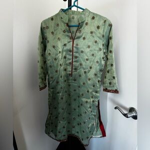 3-Piece, Women, Embroidered Green Shalwar Kameez with Red/Gold Accents